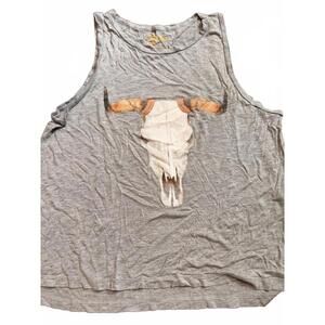 Show me Your Mumu Gray Sleeveless Tank Top with Bull Skull Graphic